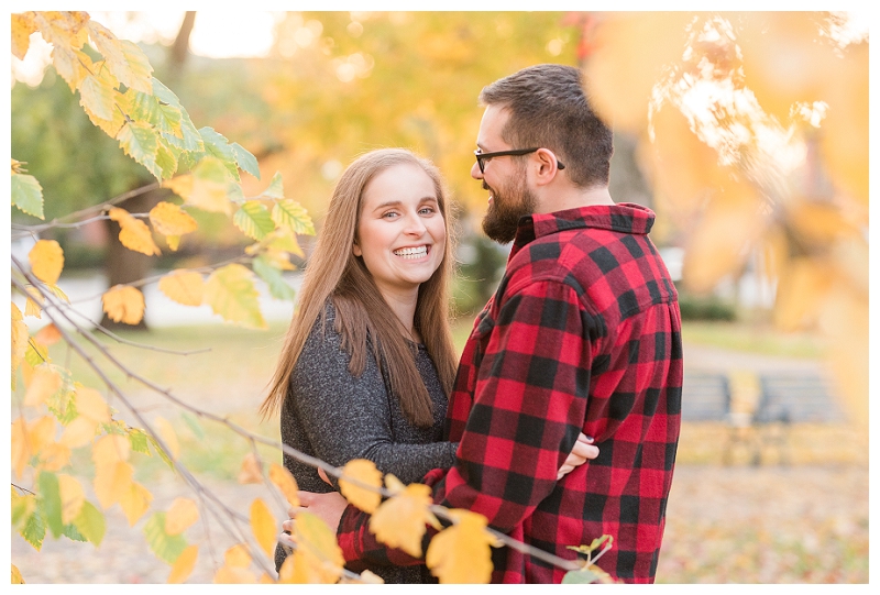 Fall Schiller Park Engagement Session with the fall leaves