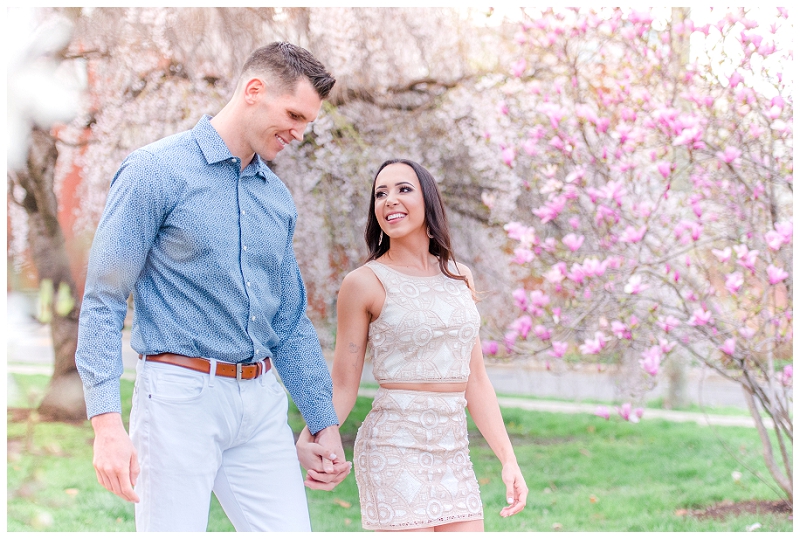 Cherry Blossom Engagement session with pink trees