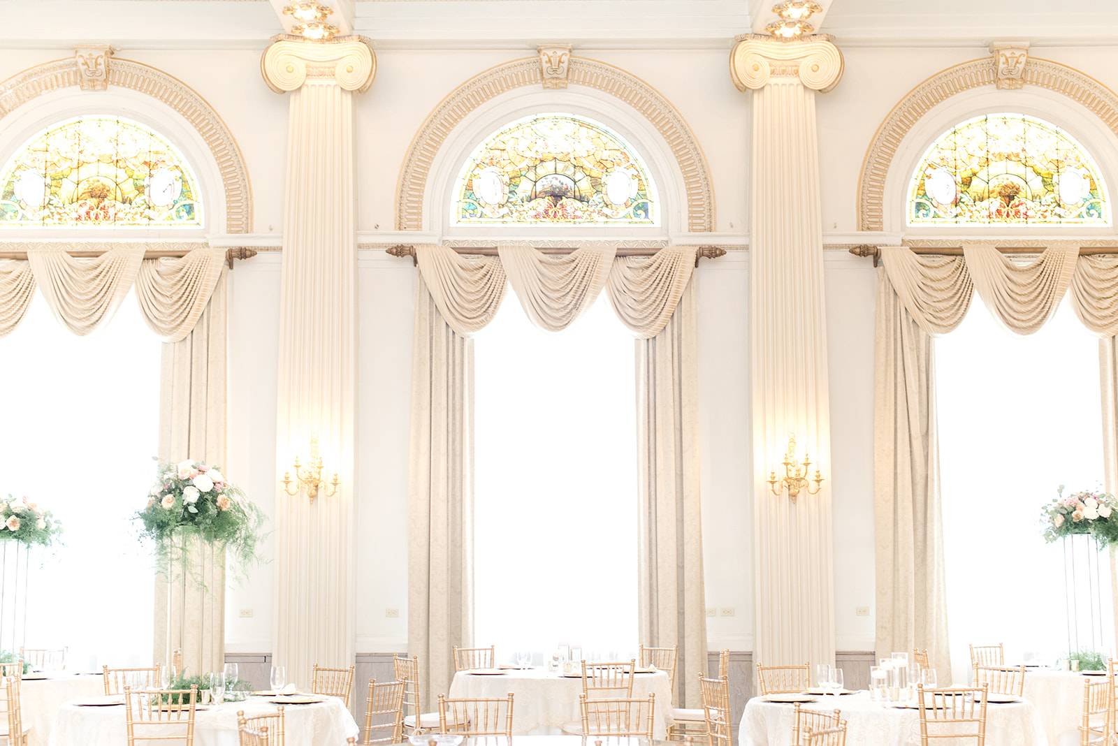 The Westin Wedding Venue Columbus Ohio Grand Ballroom with Stained glass windows and french renaissance architecture