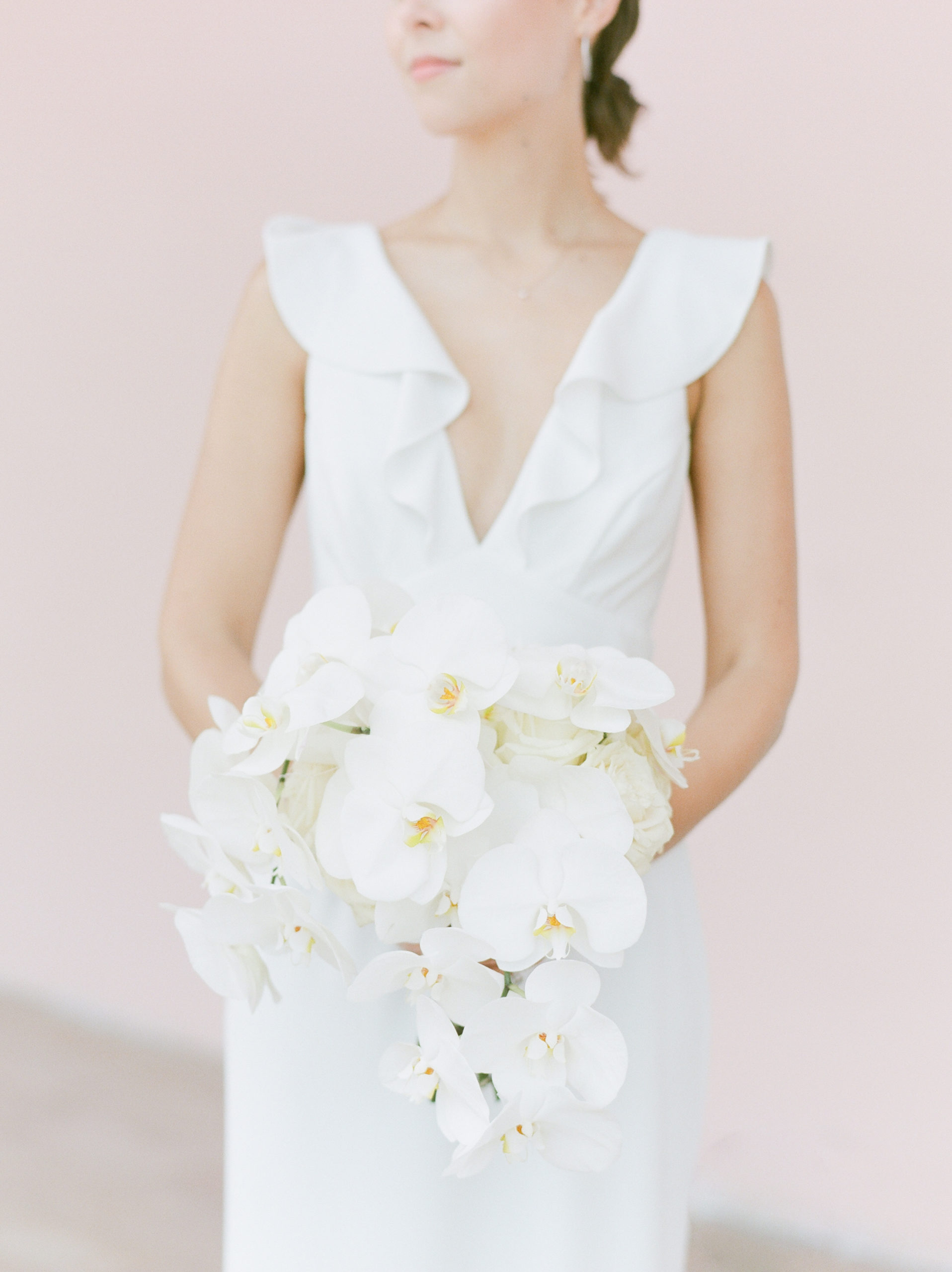 all white orchid bridal bouquet belinda jean photography